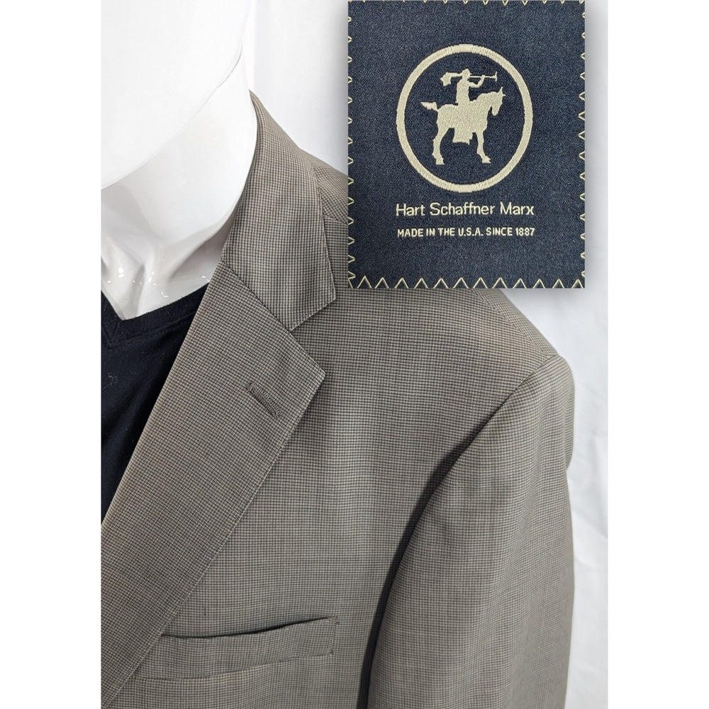 Hart Schaffner MARX Wool Blazer Suit Jacket Beige Wool Nailhead 46L 50 Chest EUC
